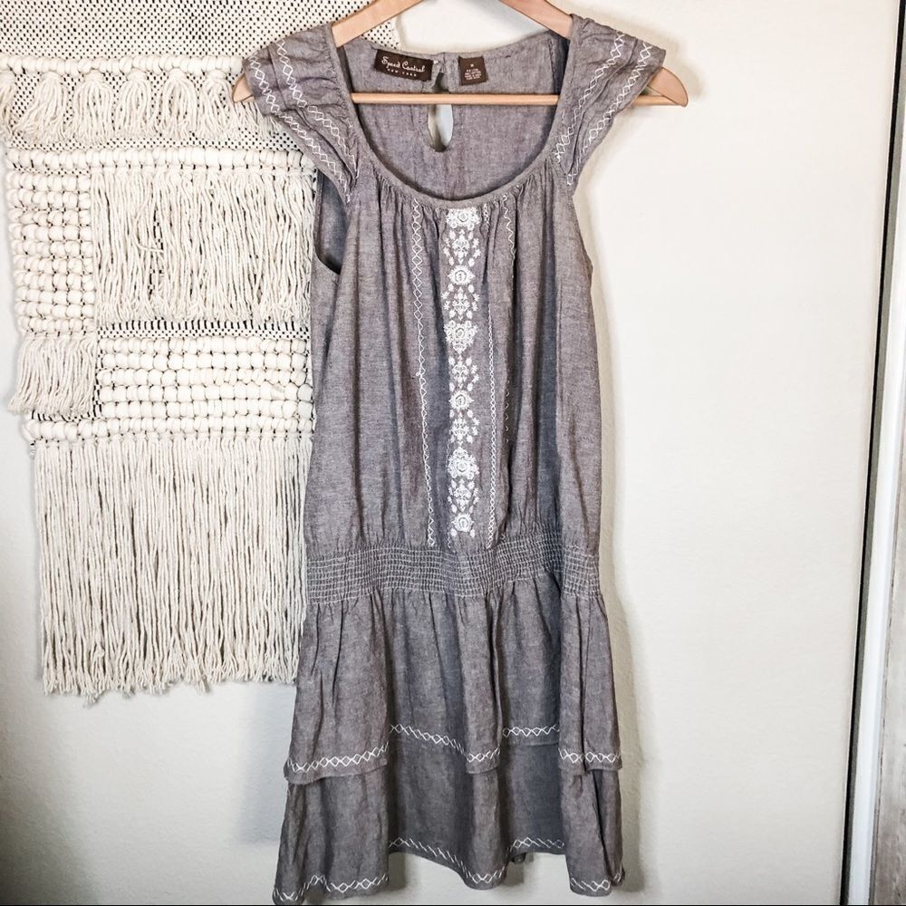 Speed Control Embroidered Smocked Tiered Dress